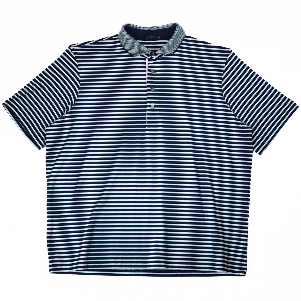 Greyson Polo Shirt Mens XL Blue Striped Performance Short Sleeve Golf Casual